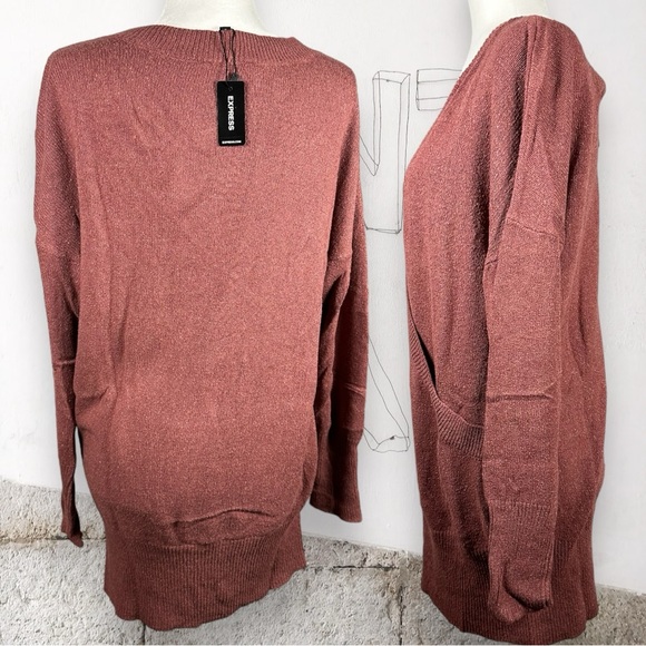 NWT EXPRESS Crossover Wrap Long Tunic Stretch Viscose Dress Rose Mauve Medium - Picture 3 of 7